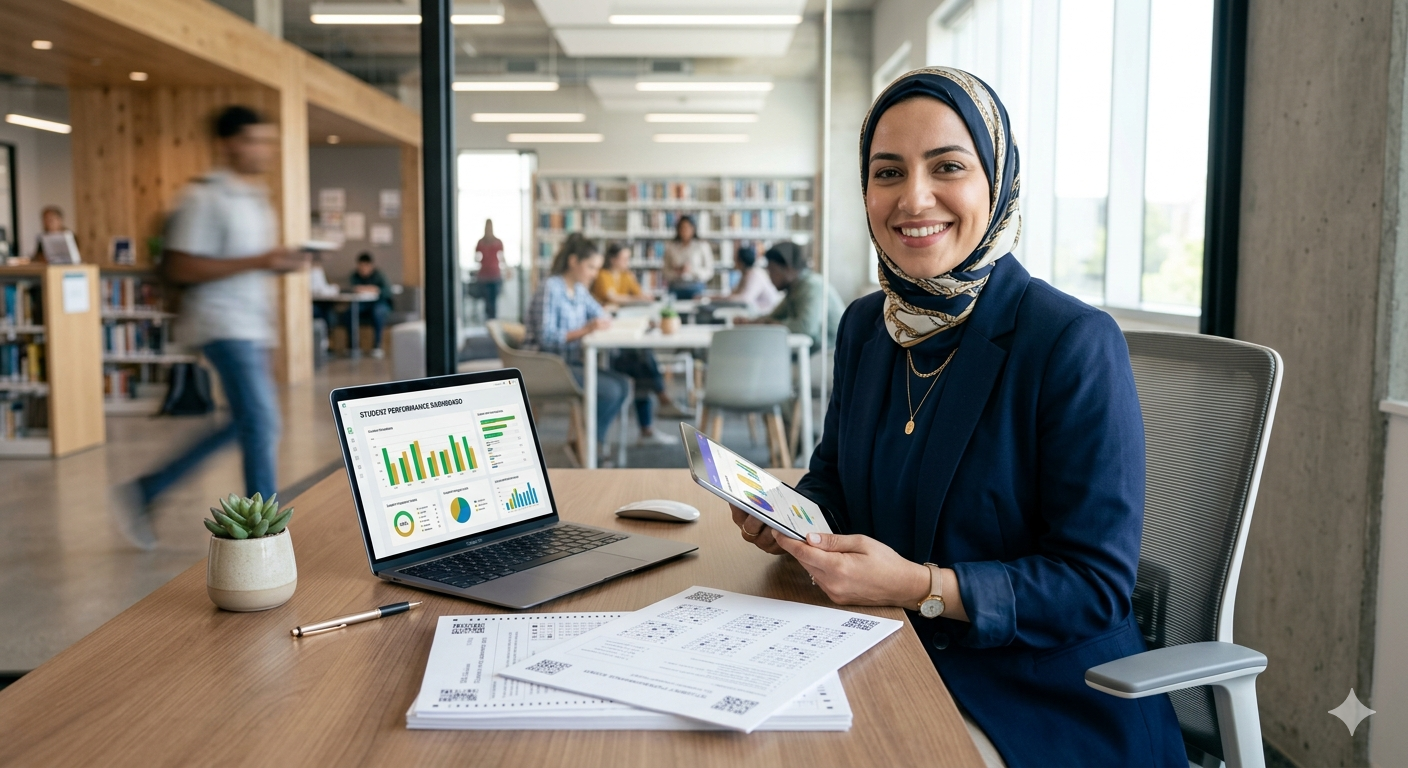 Educator using print-ready assessment generation and OMR answer sheet scanning